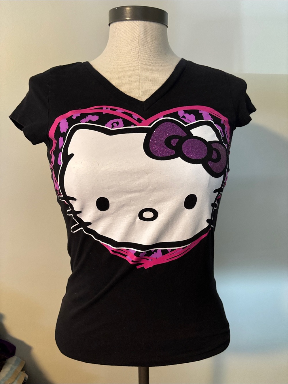 Hello Kitty Black Tee with Pink and Purple Bow